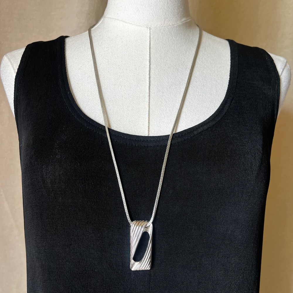 Vintage Monet Silver Long Pendant Necklace Modernist Statement 30"